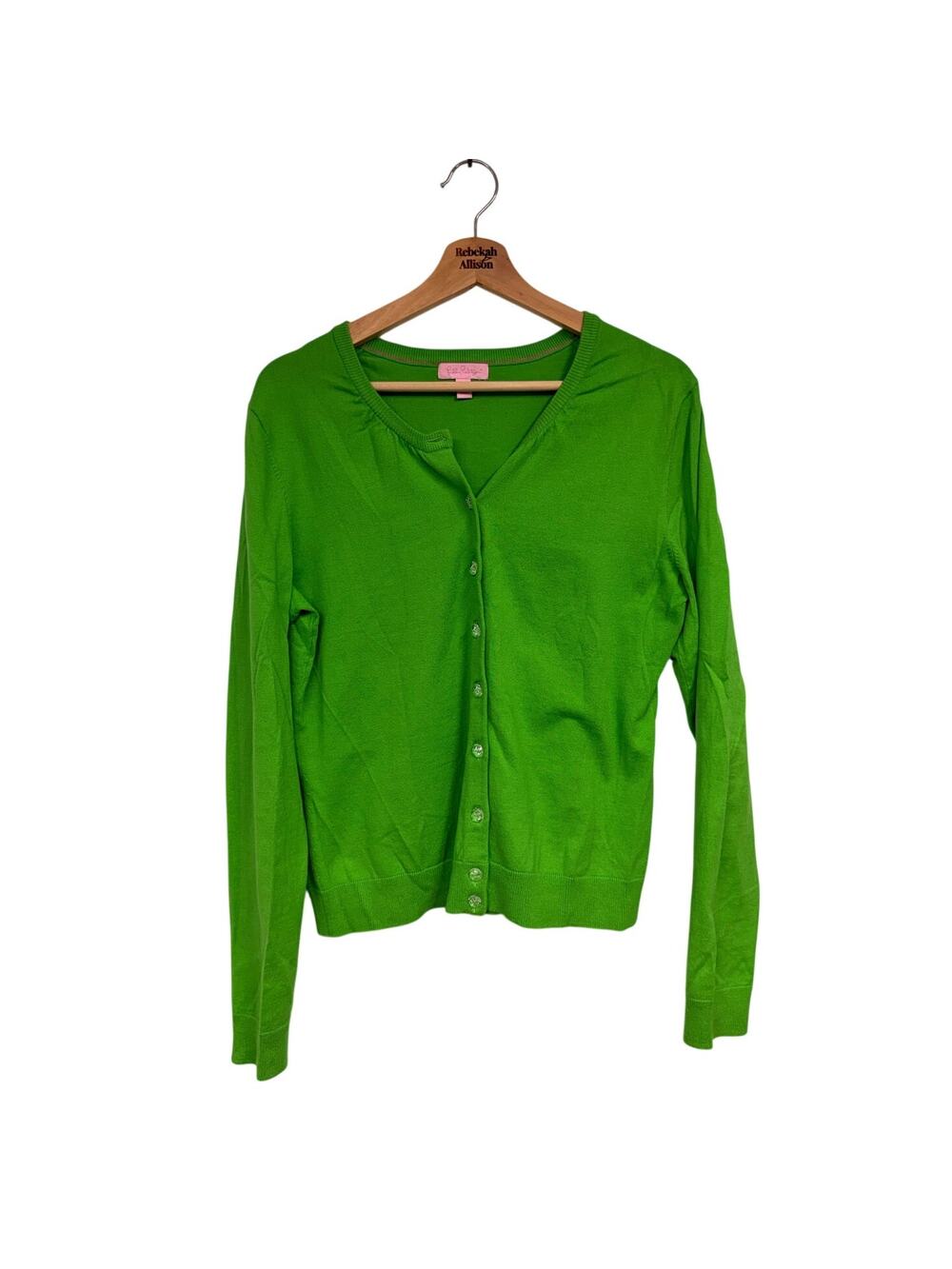 Lilly Pulitzer Classic Cardigan Green SZ MEDIUM Cotton Classic Preppy Sweater